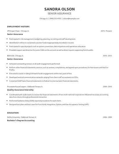 Senior Assurance Resume