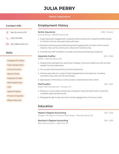 Senior Assurance Resume