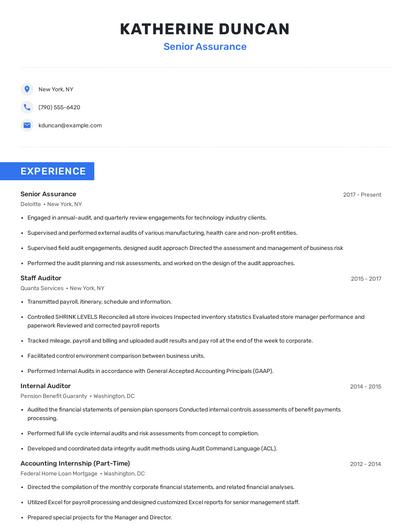 Senior Assurance Resume