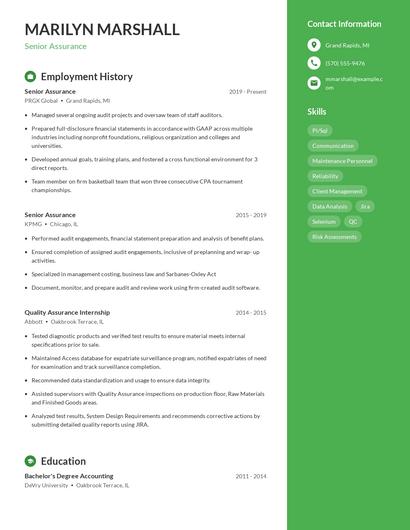Senior Assurance Resume