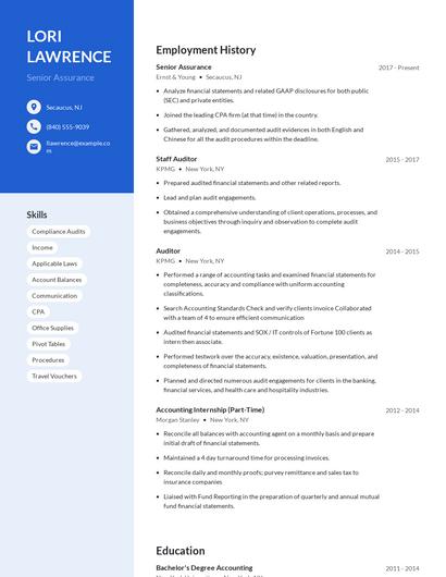Senior Assurance Resume