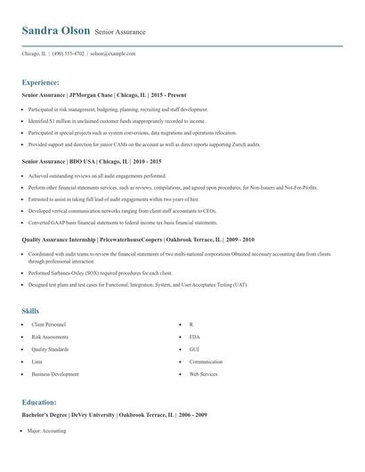 Senior Assurance Resume