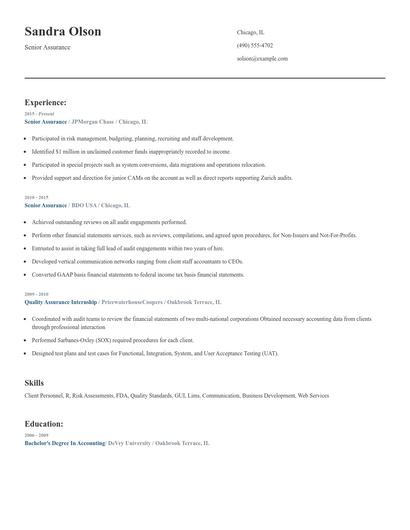 Senior Assurance Resume