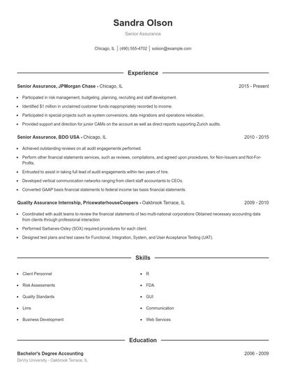 Senior Assurance Resume