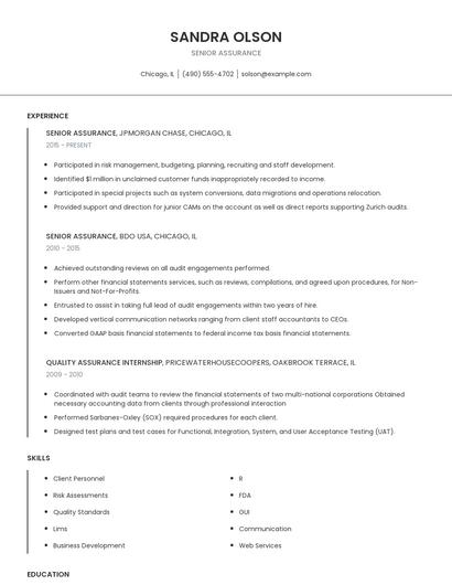 Senior Assurance Resume