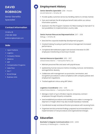 Senior Benefits Specialist Resume