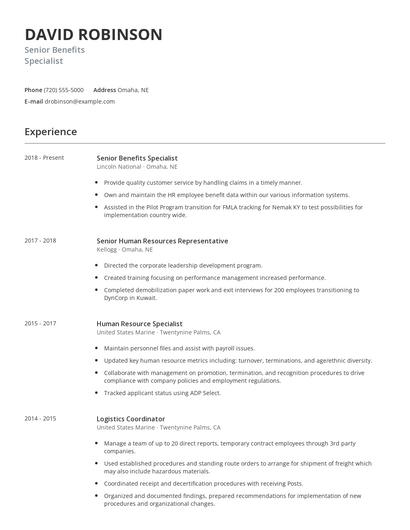 Senior Benefits Specialist Resume