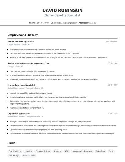 Senior Benefits Specialist Resume