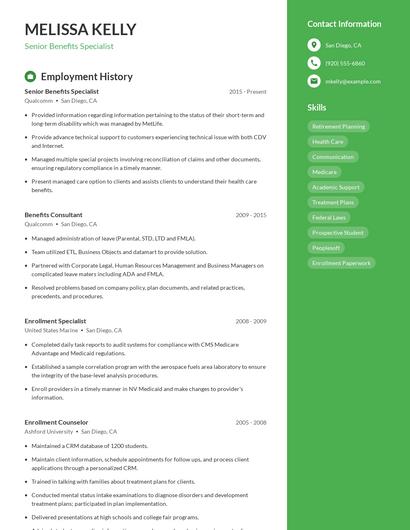 Senior Benefits Specialist Resume