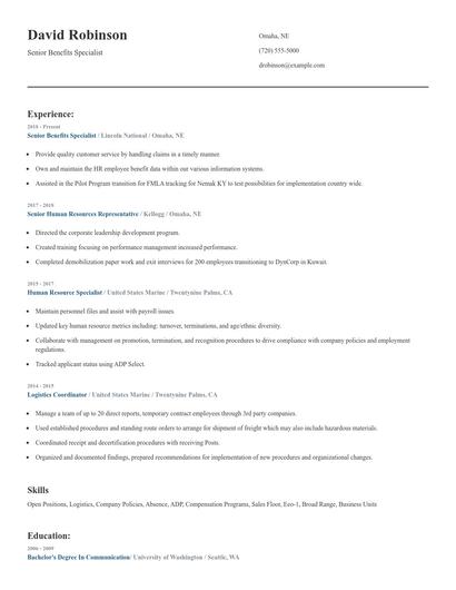 Senior Benefits Specialist Resume