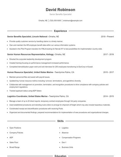 Senior Benefits Specialist Resume