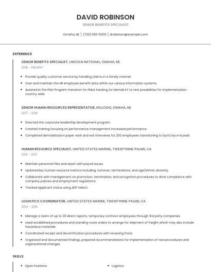Senior Benefits Specialist Resume
