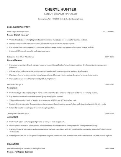 Senior Branch Manager Resume