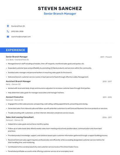Senior Branch Manager Resume