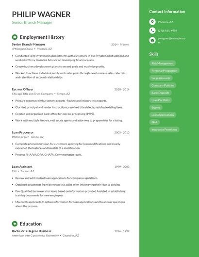 Senior Branch Manager Resume