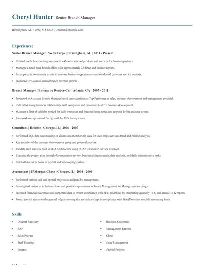 Senior Branch Manager Resume
