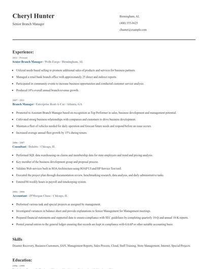 Senior Branch Manager Resume