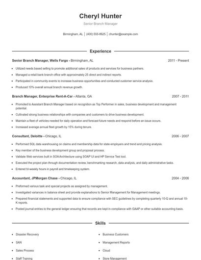 Senior Branch Manager Resume