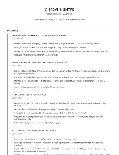 Senior Branch Manager Resume