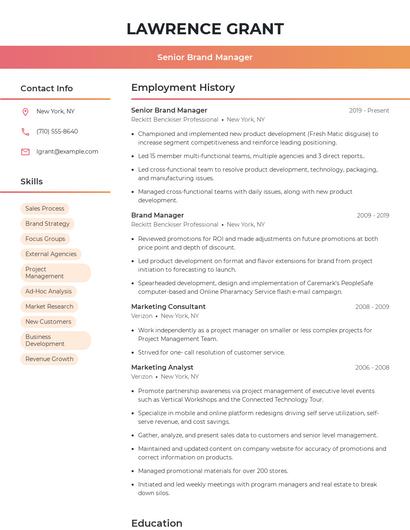 Senior Brand Manager Resume