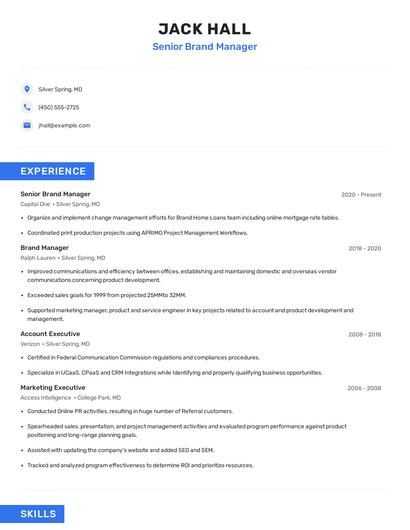 Senior Brand Manager Resume