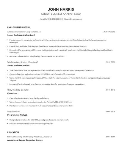 Senior Business Analyst Lead Resume