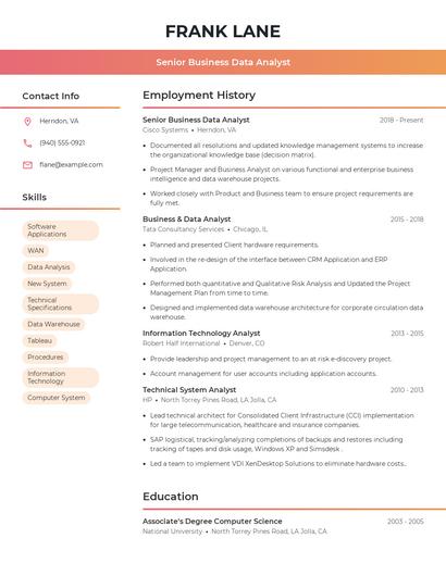 Senior Business Data Analyst Resume