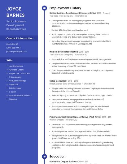 Senior Business Development Representative Resume