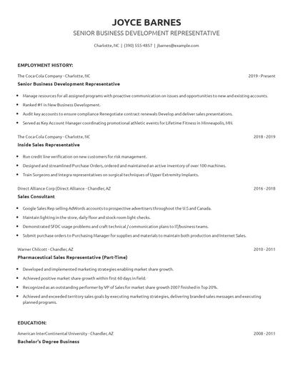 Senior Business Development Representative Resume