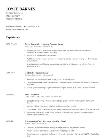 Senior Business Development Representative Resume