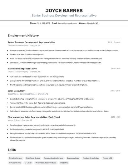 Senior Business Development Representative Resume