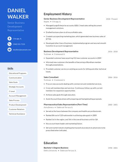 Senior Business Development Representative Resume