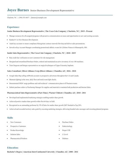 Senior Business Development Representative Resume
