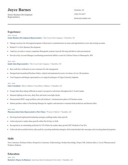Senior Business Development Representative Resume