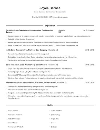 Senior Business Development Representative Resume