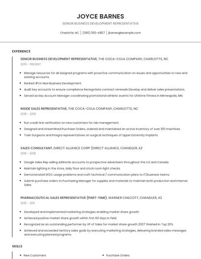 Senior Business Development Representative Resume