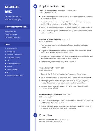 Senior Business Finance Analyst Resume