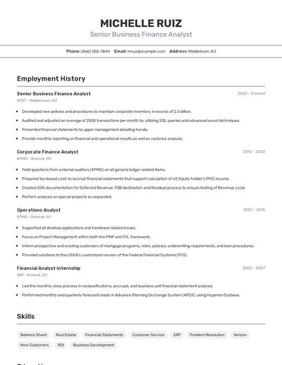 Senior Business Finance Analyst Resume