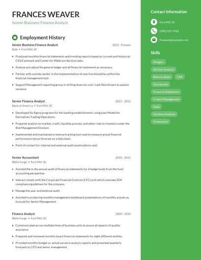 Senior Business Finance Analyst Resume