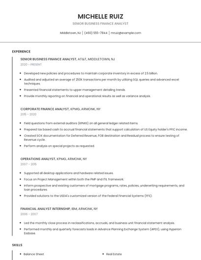 Senior Business Finance Analyst Resume