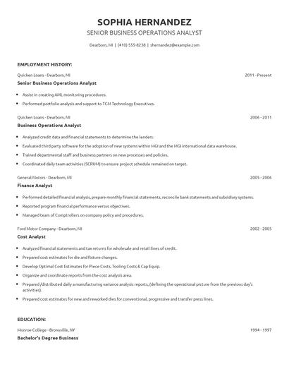 Senior Business Operations Analyst Resume