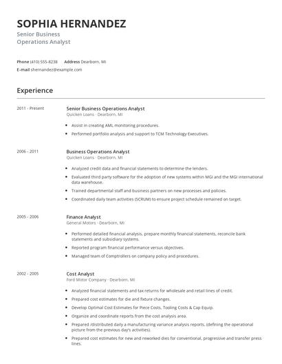 Senior Business Operations Analyst Resume