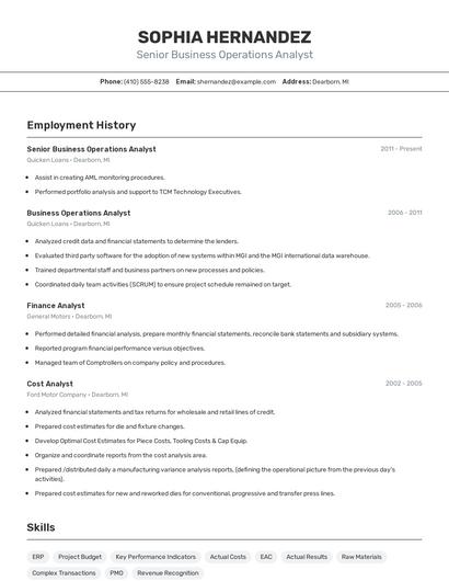 Senior Business Operations Analyst Resume