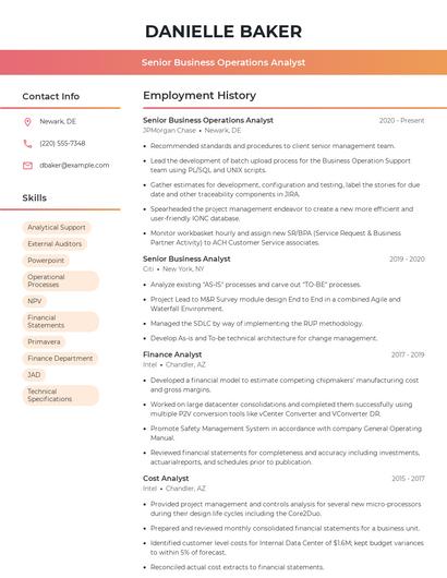 Senior Business Operations Analyst Resume
