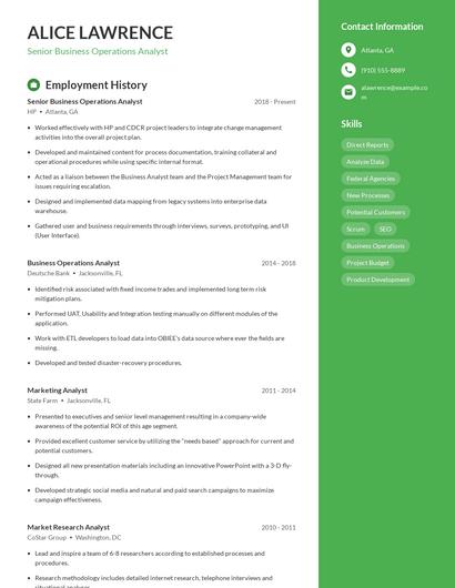 Senior Business Operations Analyst Resume