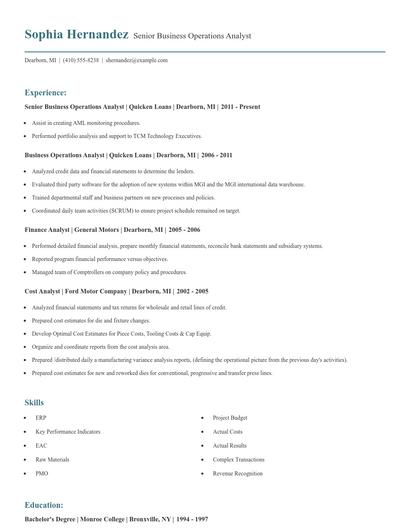 Senior Business Operations Analyst Resume
