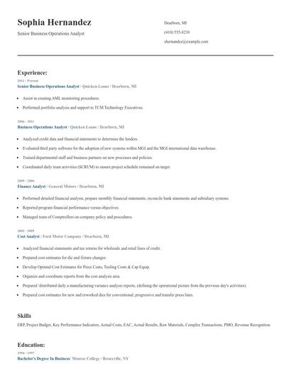 Senior Business Operations Analyst Resume