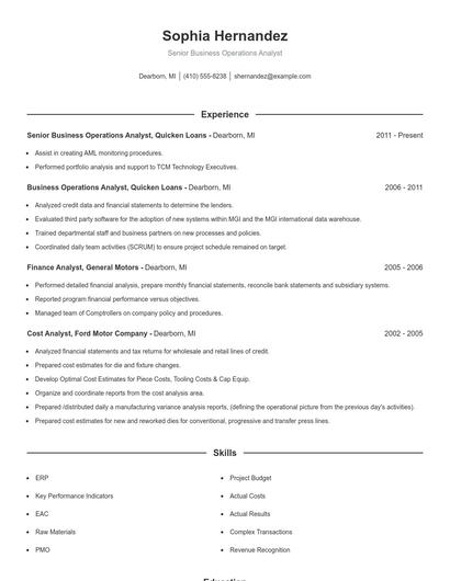 Senior Business Operations Analyst Resume
