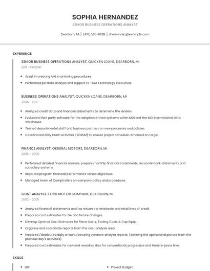 Senior Business Operations Analyst Resume