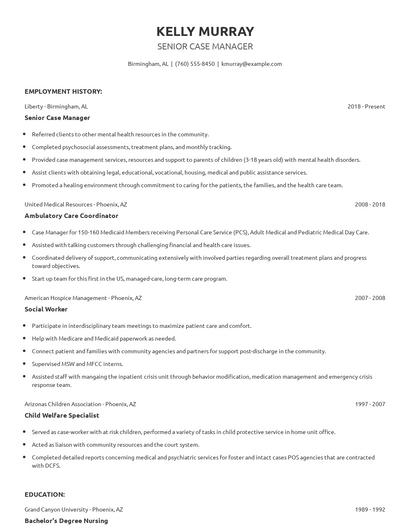 Senior Case Manager Resume